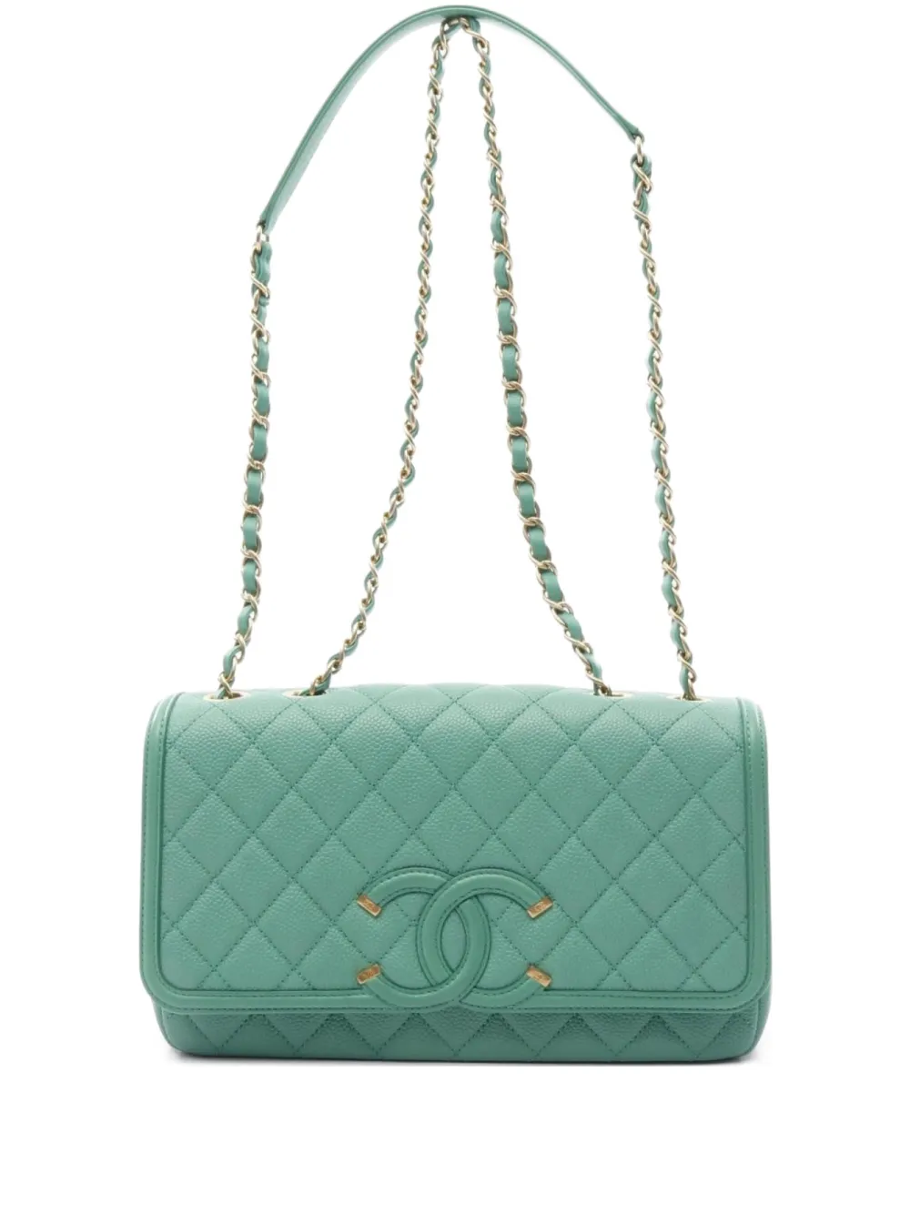CHANEL Pre-Owned 2016-2017 small interlocking CC shoulder bag - グリーン CHANEL Pre-Owned 2016-2017 small interlocking CC shoulder bag - グリーン
