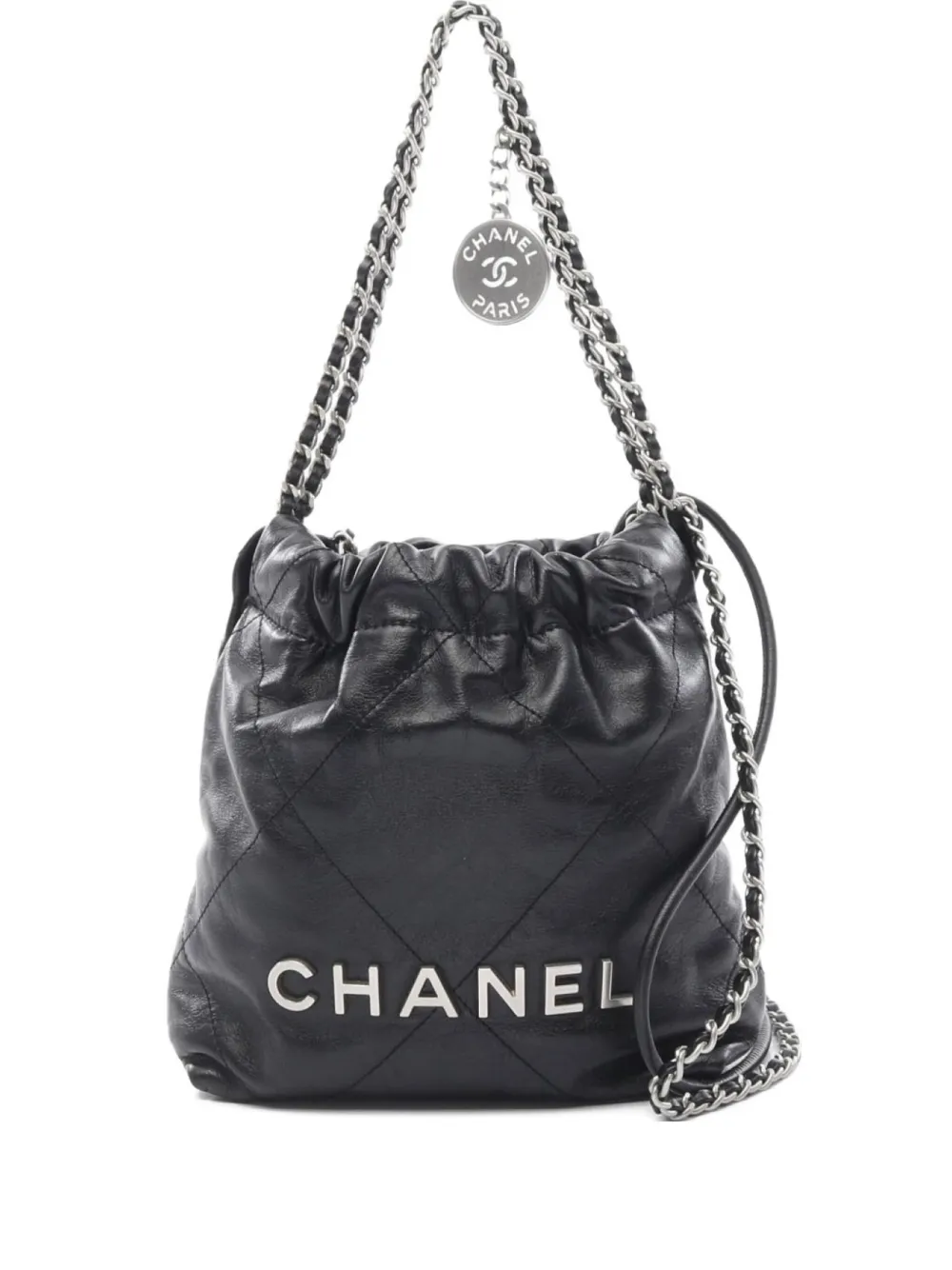 CHANEL Pre-Owned 2021 シャネル 22 ダイヤ マトラッセ レザーバッグ ミニ - ブラック CHANEL Pre-Owned 2021 シャネル 22 ダイヤ マトラッセ レザーバッグ ミニ - ブラック