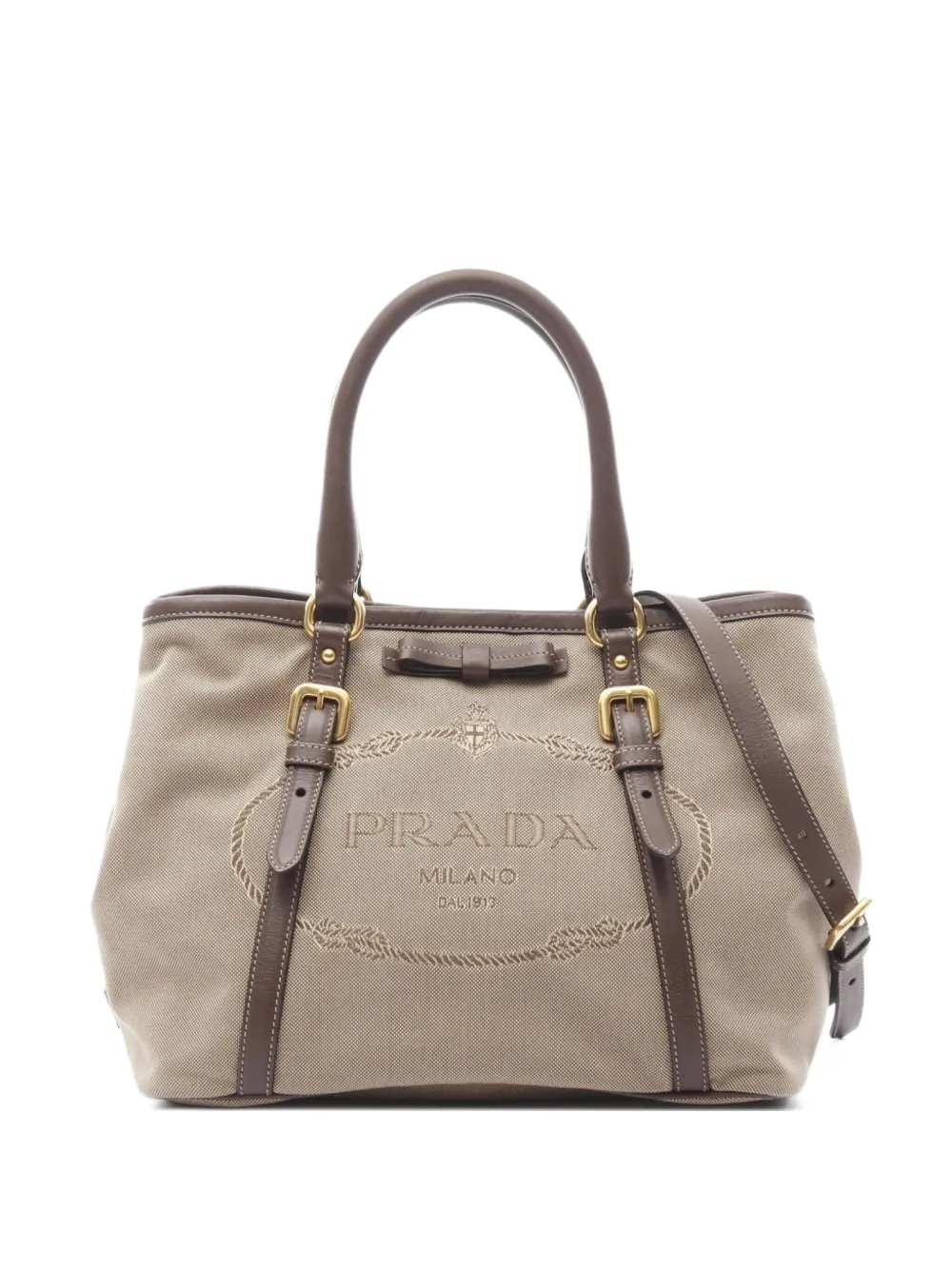 Prada Pre-Owned 10s logo-jacquard tote bag - ニュートラル Prada Pre-Owned 10s logo-jacquard tote bag - ニュートラル