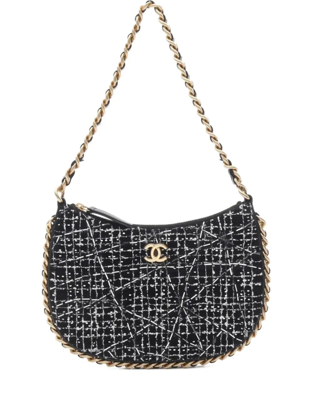 CHANEL Pre-Owned 2021 tweed chain shoulder bag - ブラック CHANEL Pre-Owned 2021 tweed chain shoulder bag - ブラック