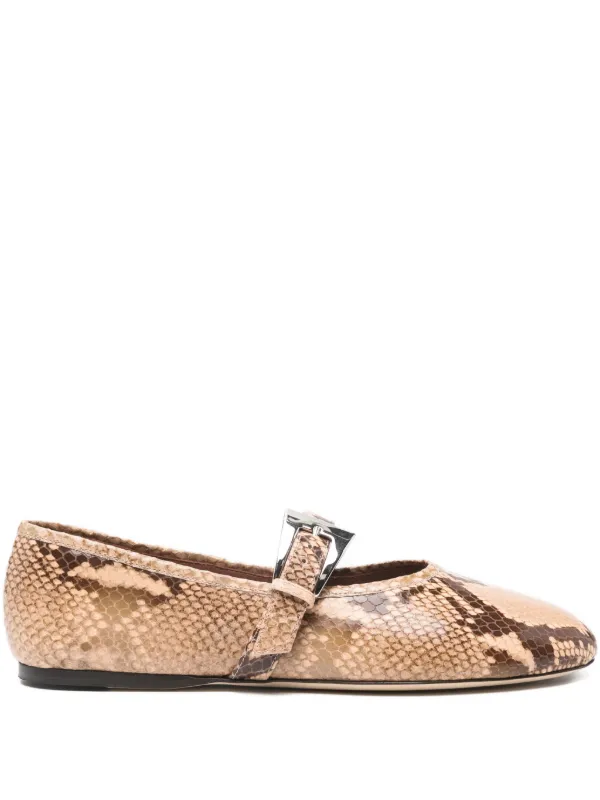 Paris Texas Sveva Snakeskin Buckle Ballet Flats in Neutrals