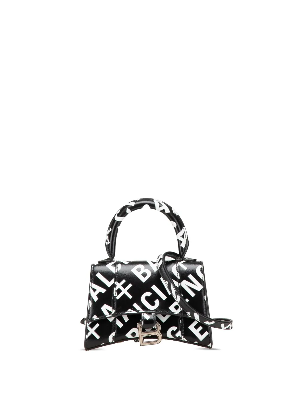 Balenciaga Pre-Owned 2000-2025 Mini Smooth Calfskin Allover Logo Print Hourglass Top Handle Bag satchel | Black | Image 1