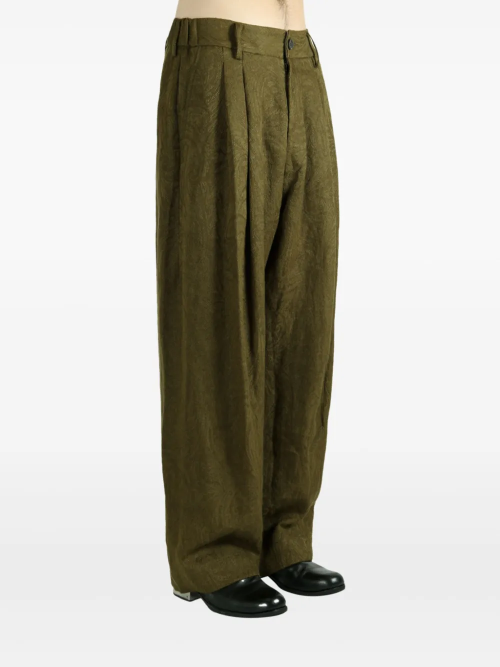  Ziggy Chen Pleated Patterned Trousers - Green 