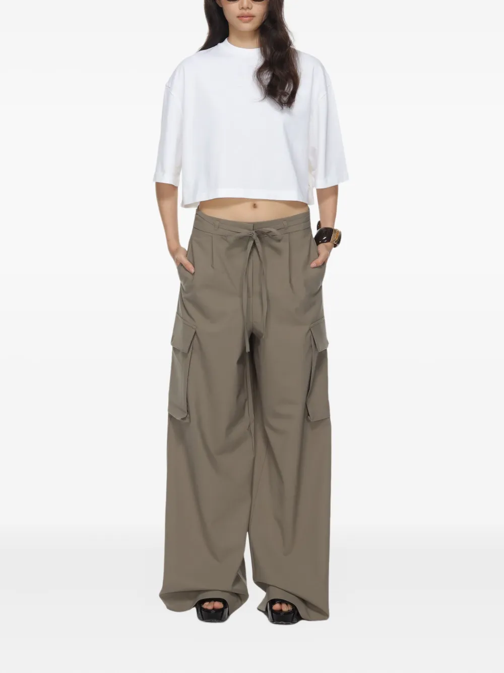Róhe Broek met gestrikte taille - Beige