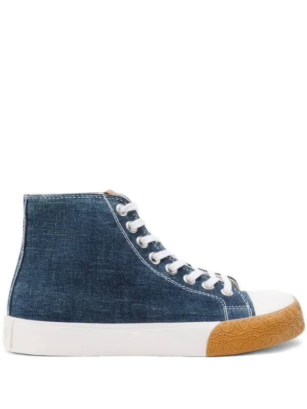 Loewe Bloc Denim Lace-up Trainers in Blue
