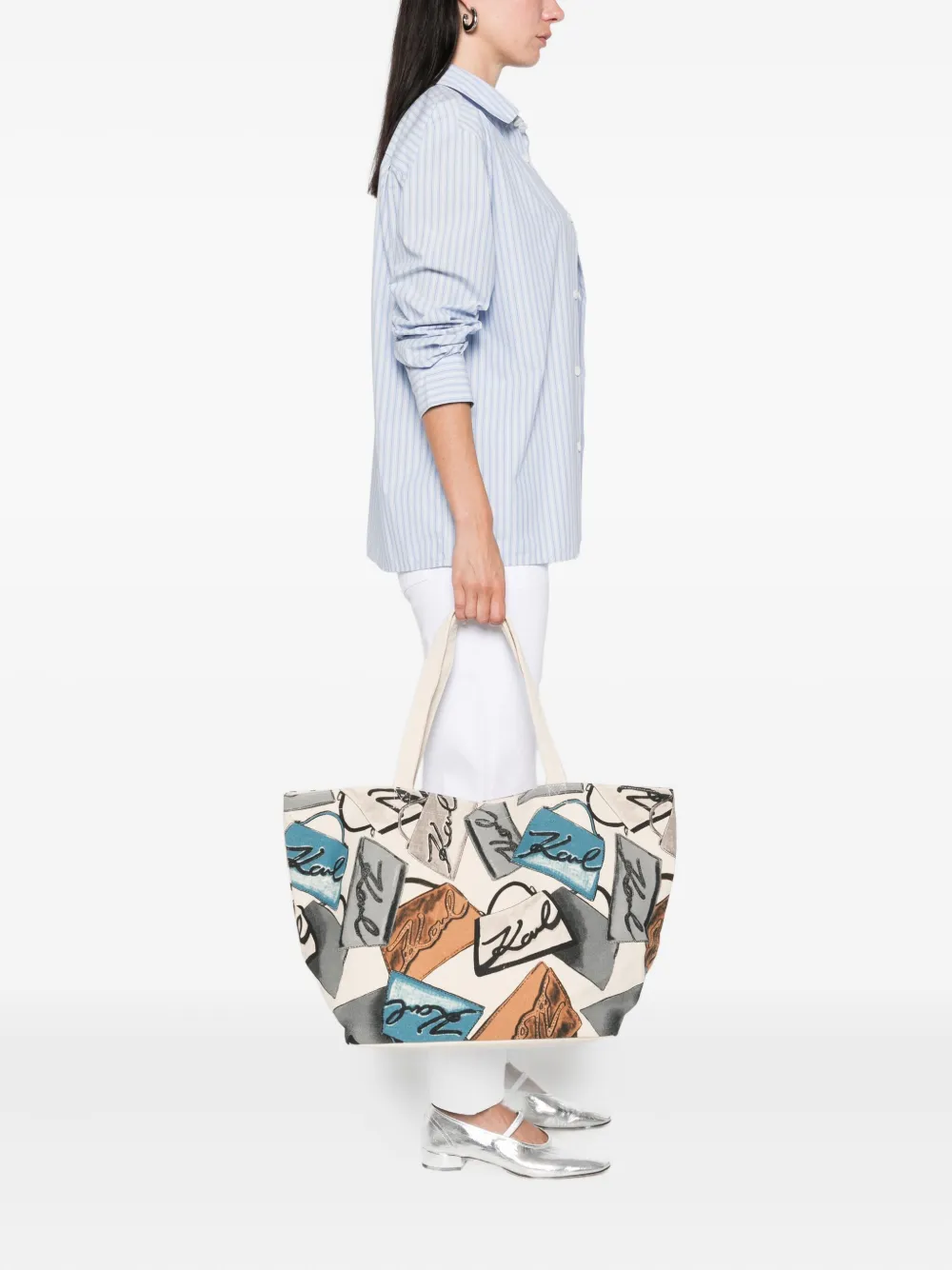 Karl Lagerfeld Shopper met logoprint Beige