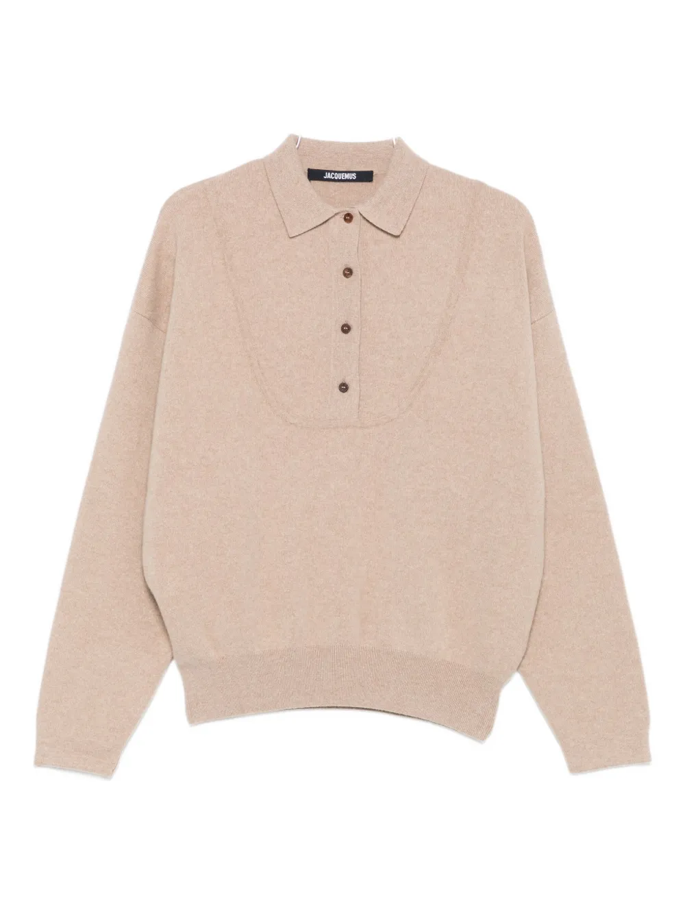 Jacquemus Polo Collar Knitwear With Ribbed Cuffs And Hem In Neutral