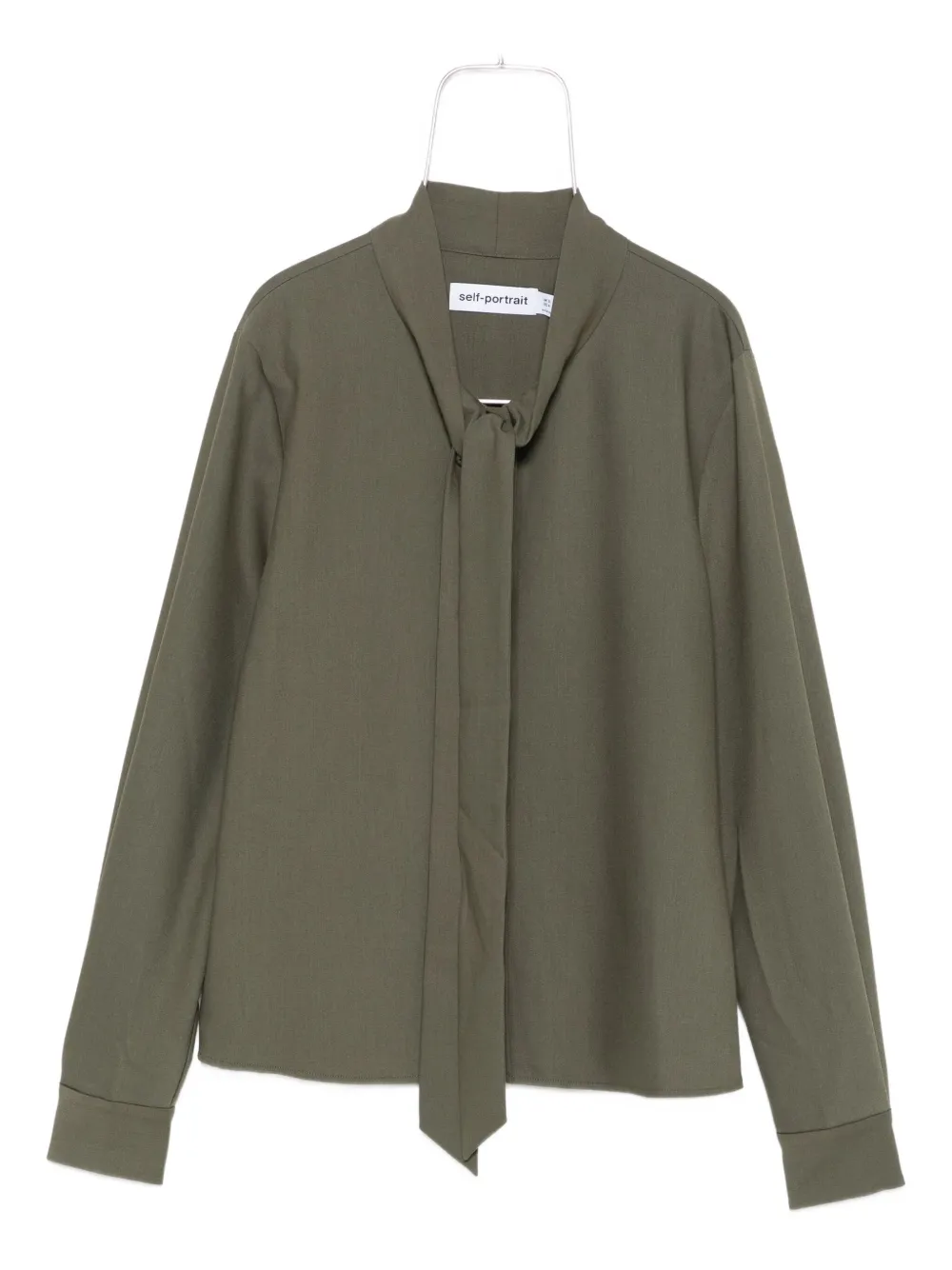 Self-Portrait bow-neck long-sleeve blouse Groen
