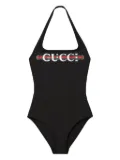 Gucci Sparkling web-print halterneck swimsuit - Black