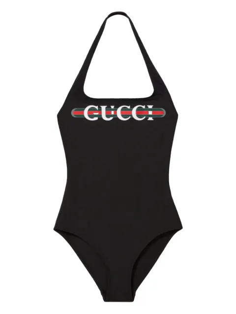 Gucci Sparkling web-print halterneck swimsuit
