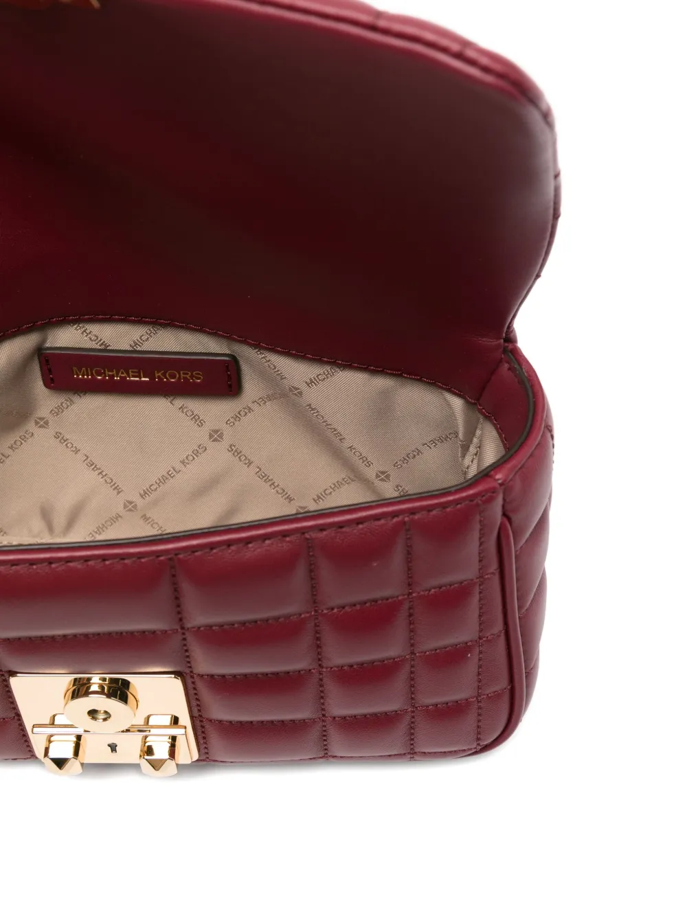 Michael Kors Kleine Tribeca gewatteerde schoudertas met ketting Rood