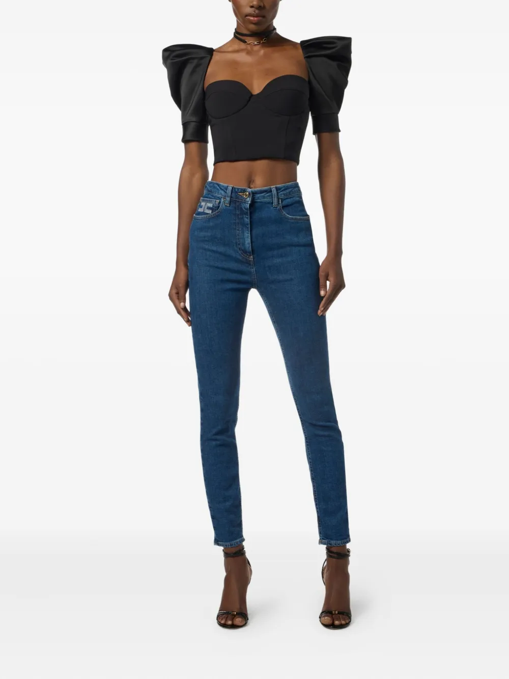 Elisabetta Franchi Top met pofmouwen Zwart