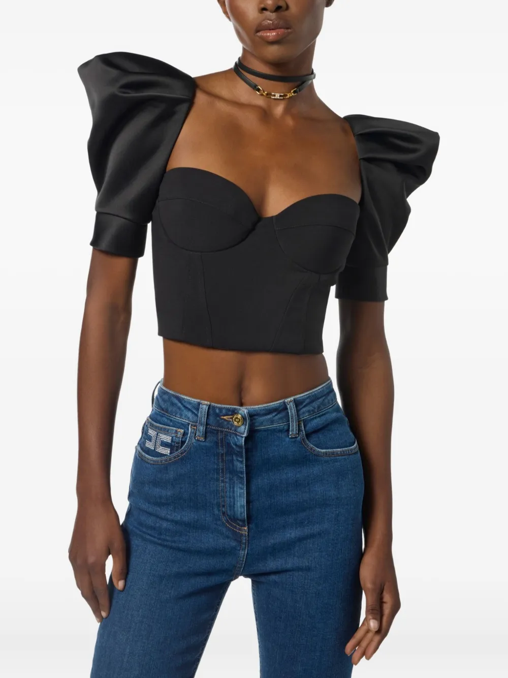 Elisabetta Franchi Top met pofmouwen Zwart