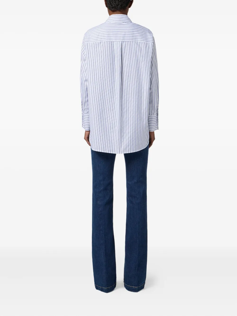 Elisabetta Franchi cotton striped poplin shirt Blauw