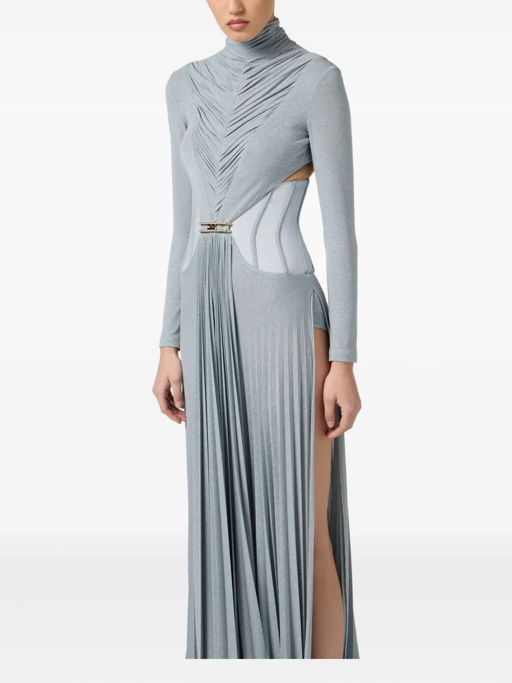 Elisabetta Franchi Geplooide jurk met hoge hals Blauw