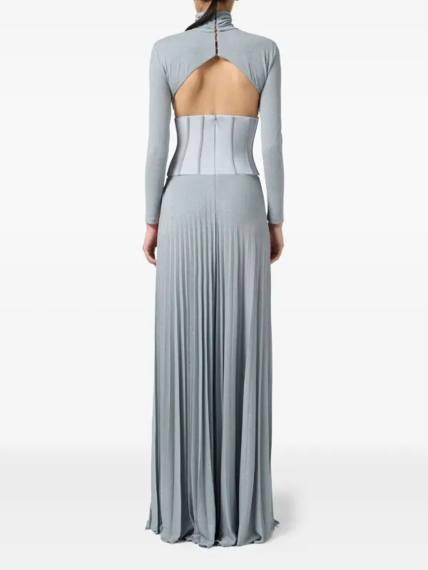 Elisabetta Franchi Pleated high-neck Dress | Blue | FARFETCH