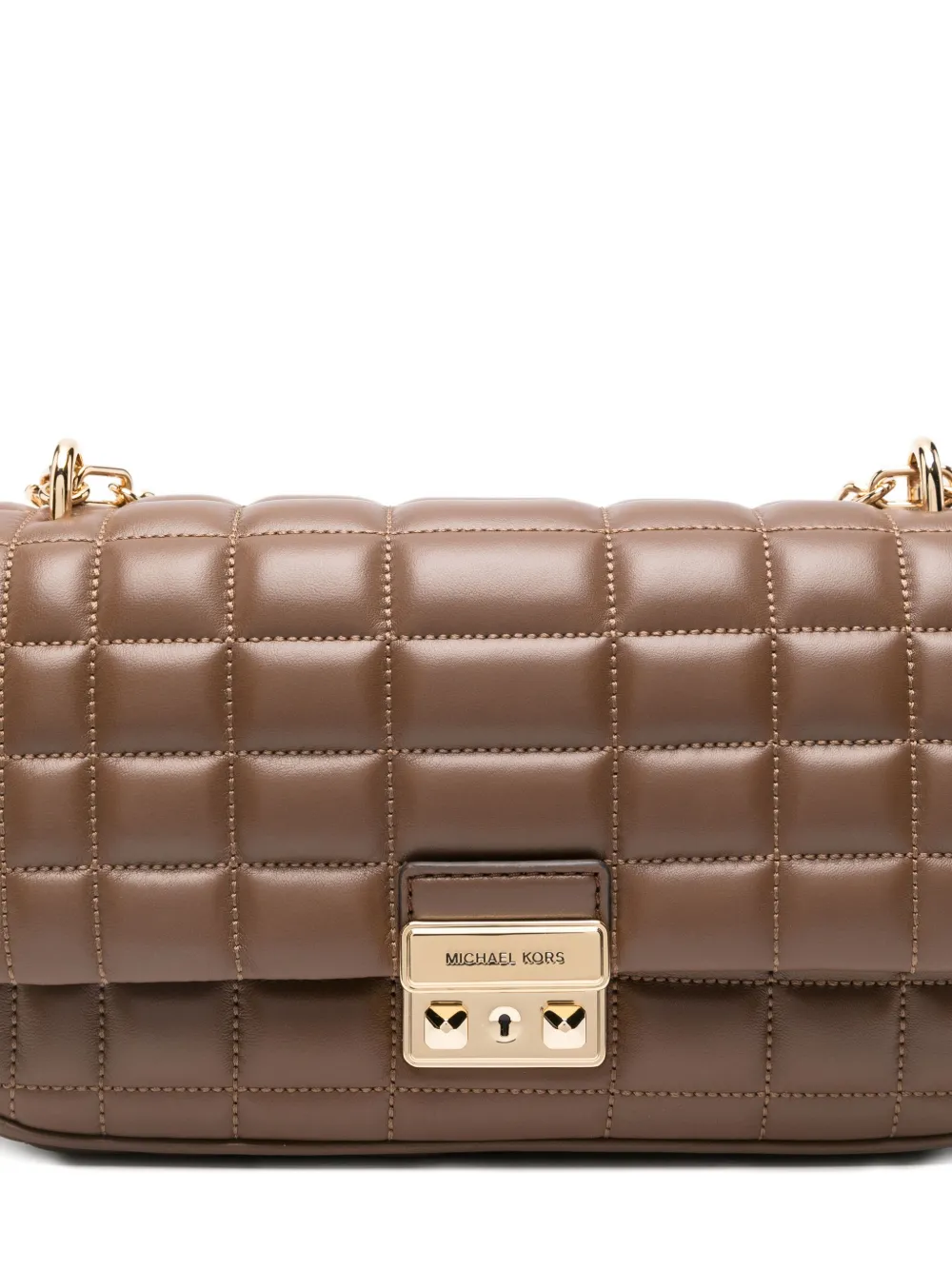 Michael Kors Grote Tribeca gewatteerde schoudertas met ketting Bruin