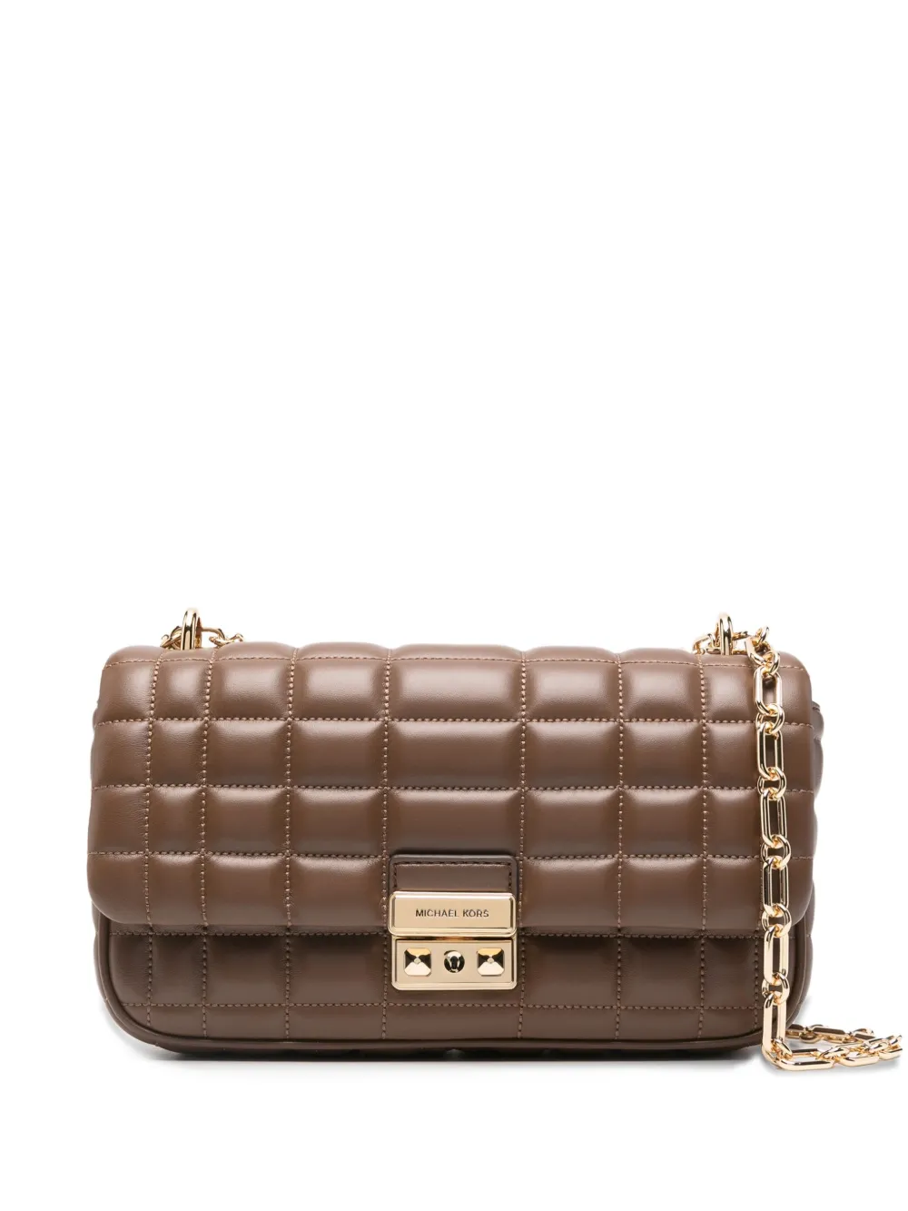 Michael Kors Grote Tribeca gewatteerde schoudertas met ketting Bruin