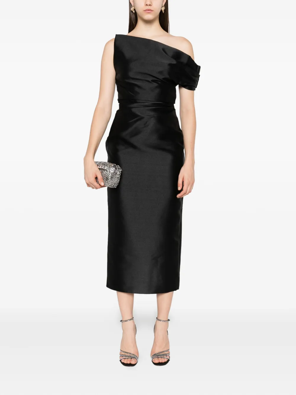 Solace London Ellison asymmetrische midi-jurk Zwart