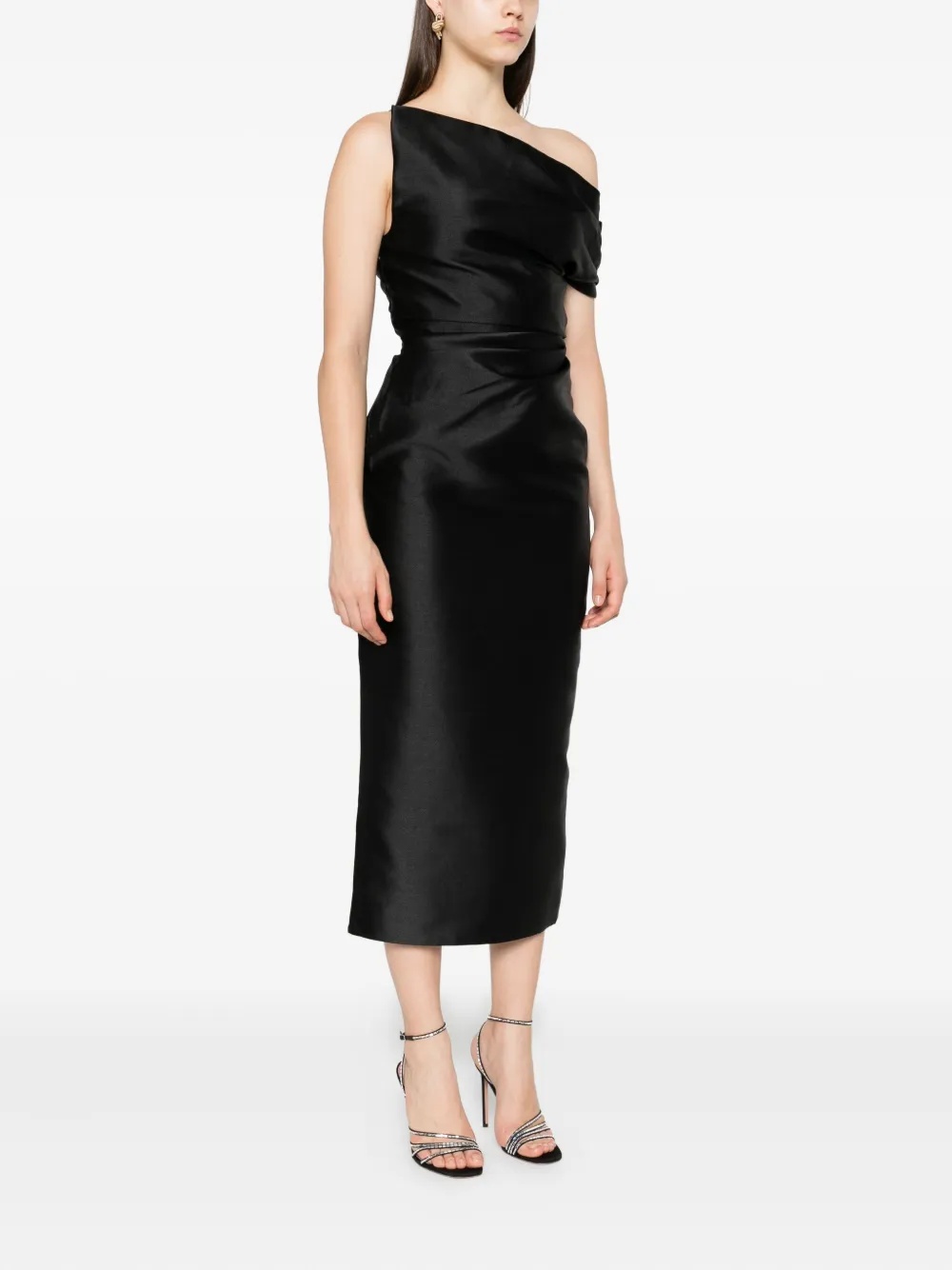 Solace London Ellison asymmetrische midi-jurk Zwart