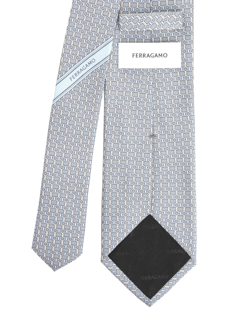 Ferragamo geometric-pattern tie Zilver