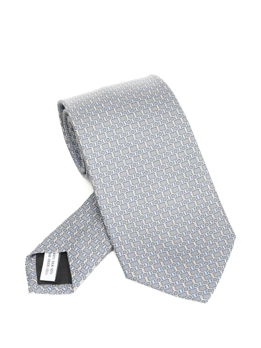 Ferragamo geometric-pattern tie Zilver
