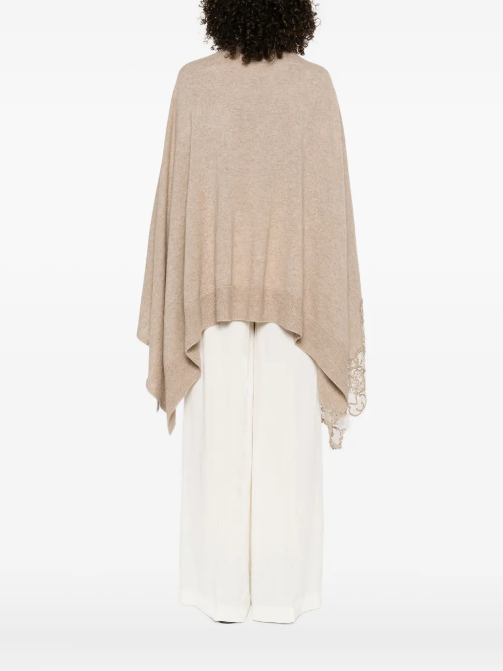 Ermanno Scervino Kasjmier poncho met kanten afwerking Beige