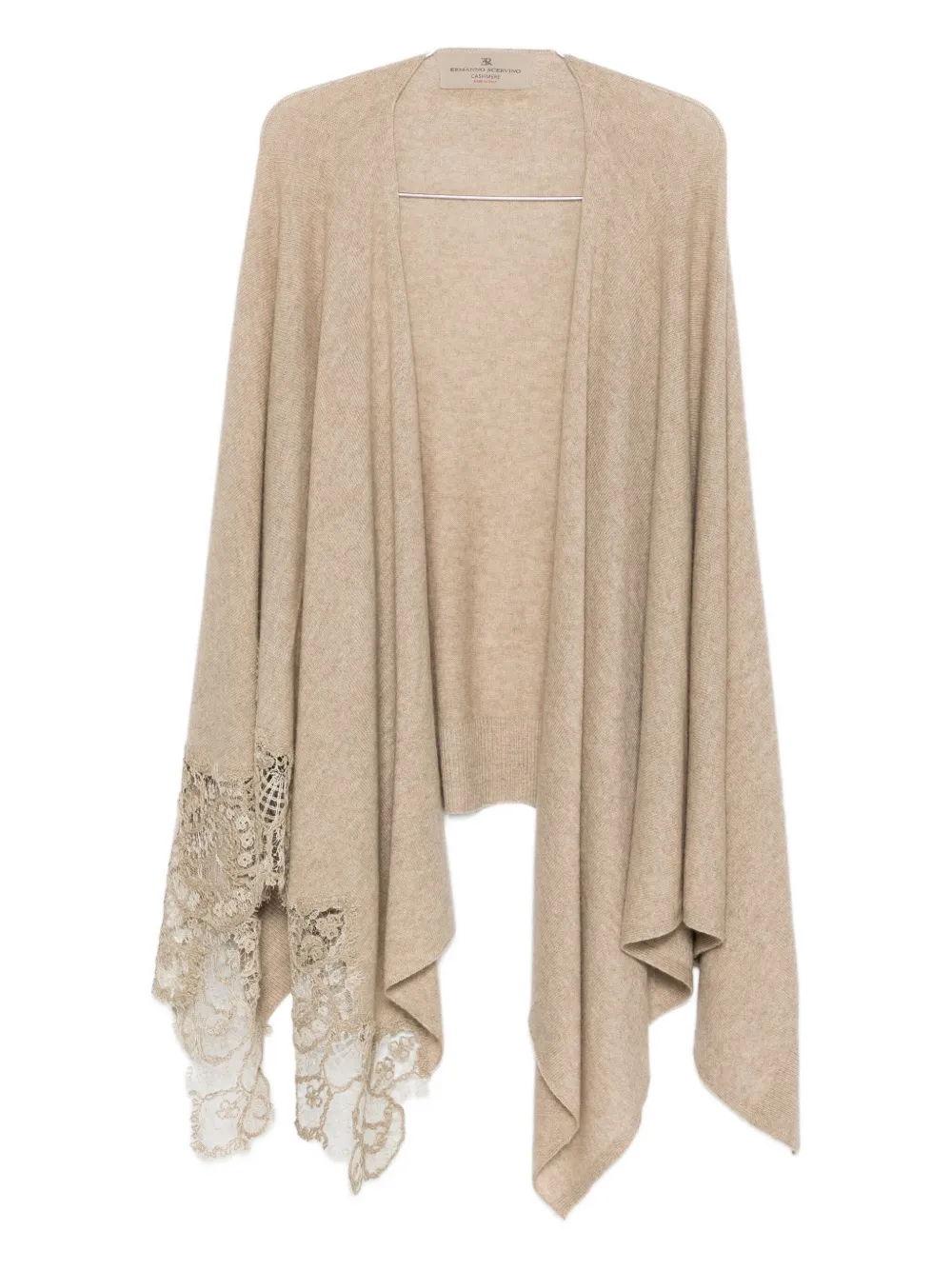 Ermanno Scervino Kasjmier poncho met kanten afwerking Beige