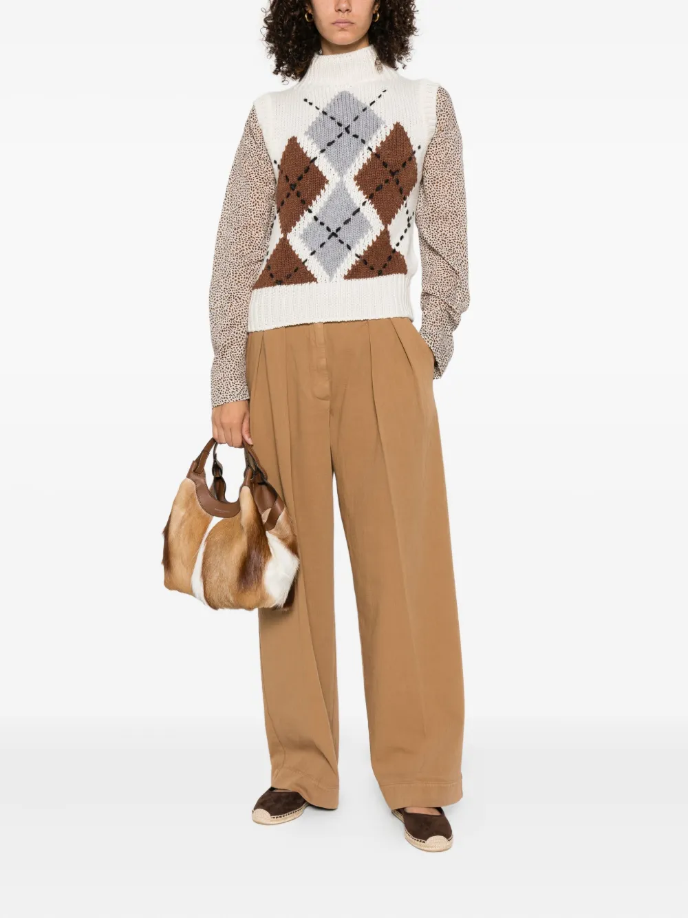 Ermanno Scervino Mouwloze trui met diamantpatroon Beige