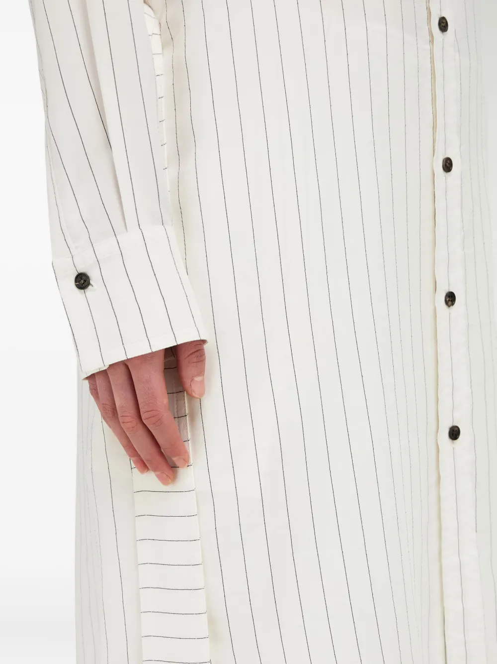Ferragamo pinstripe mandarin-collar midi shirt dress Wit