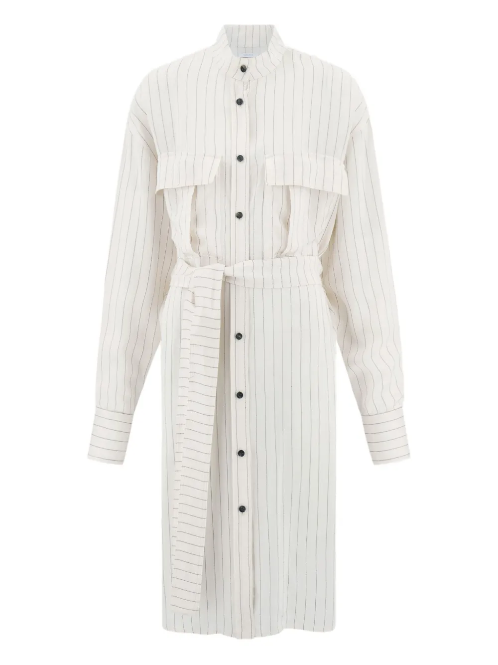 Ferragamo pinstripe mandarin-collar midi shirt dress Wit