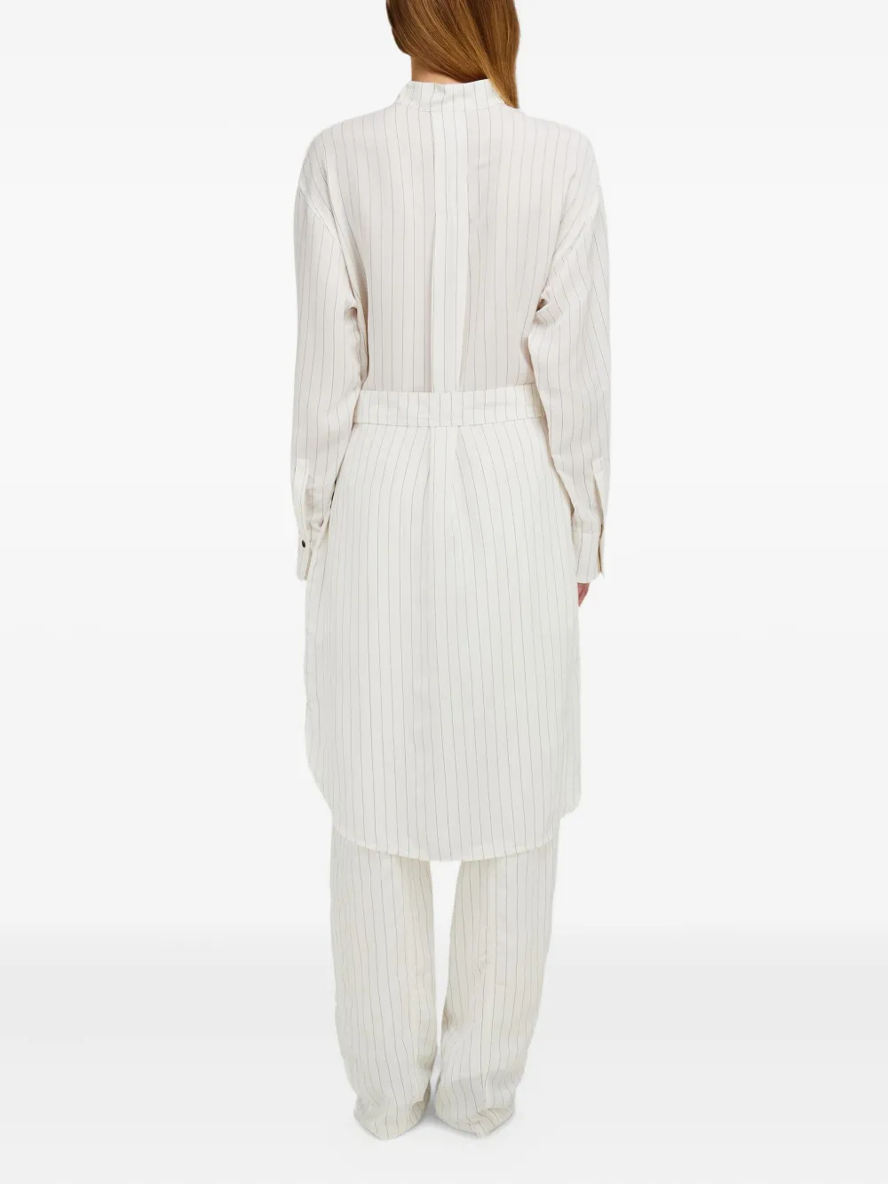 Ferragamo pinstripe mandarin-collar midi shirt dress Wit