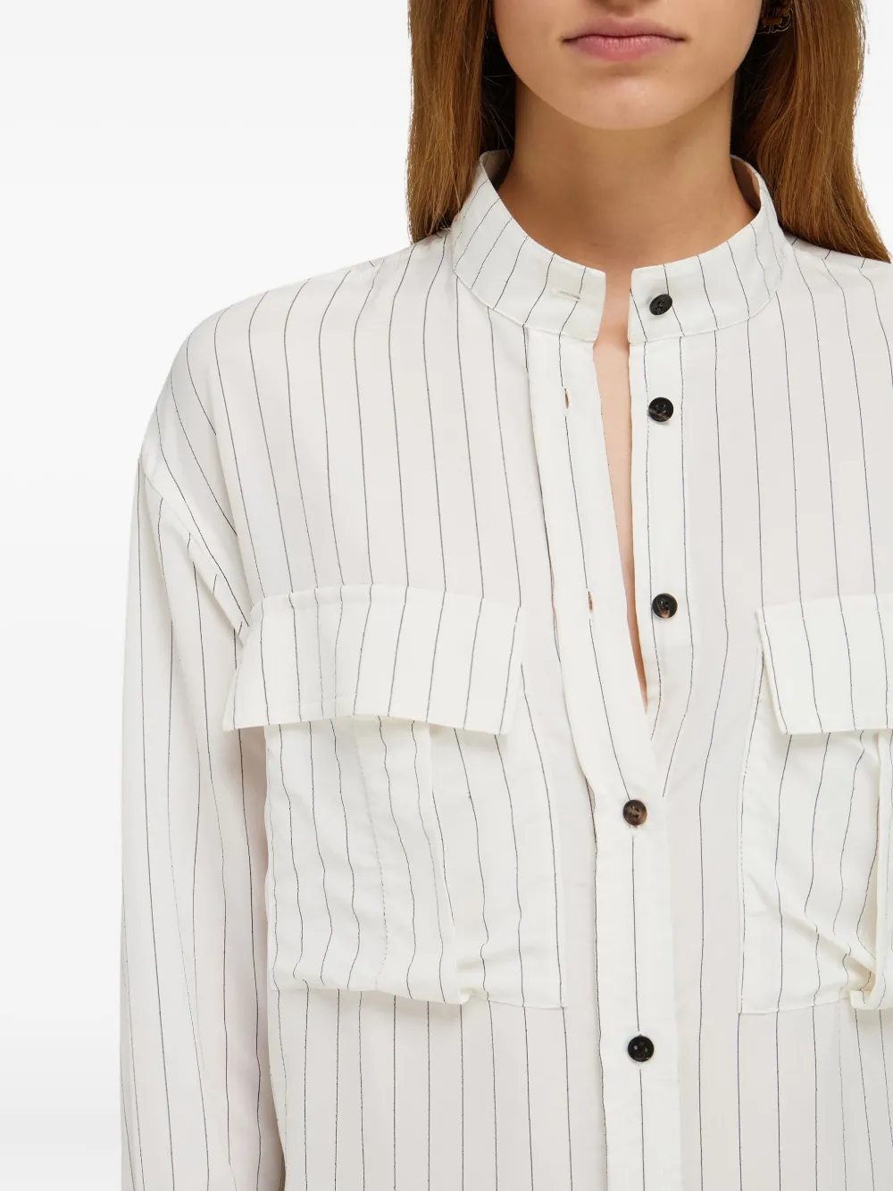 Ferragamo pinstripe mandarin-collar midi shirt dress Wit