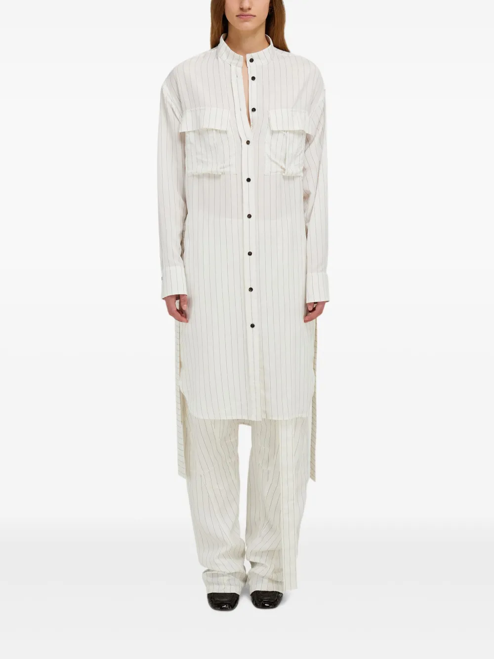 Ferragamo Blousejurk met mandarijnkraag en krijtstreep - Wit