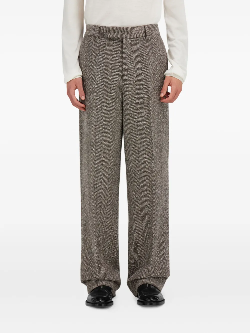 Ferragamo Wide Legged Chevron Trouser In Gray