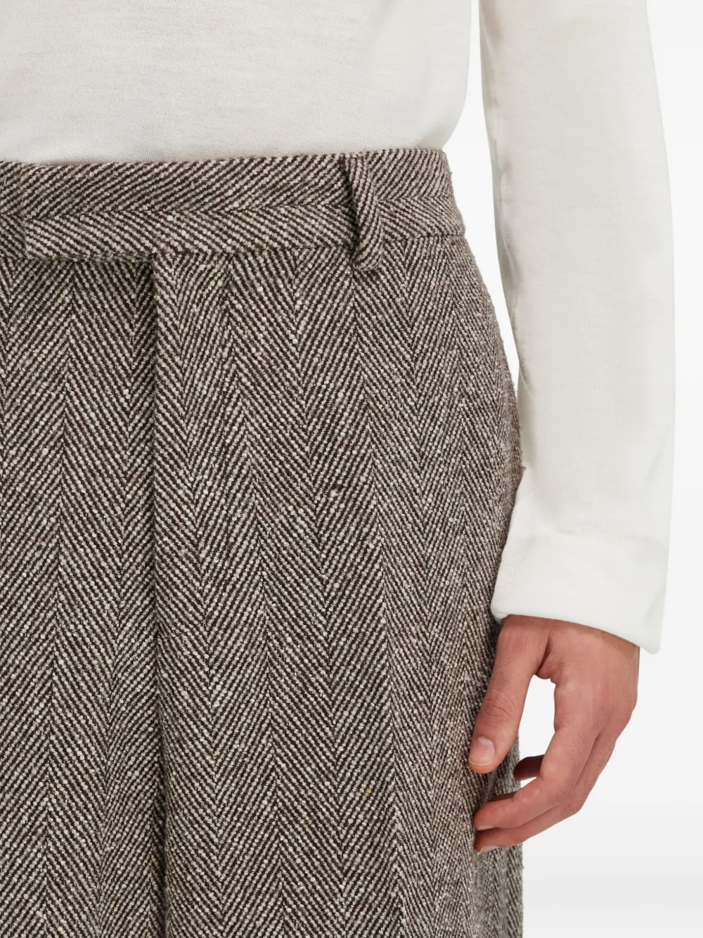 Ferragamo Wide Legged Chevron Trouser In Gray