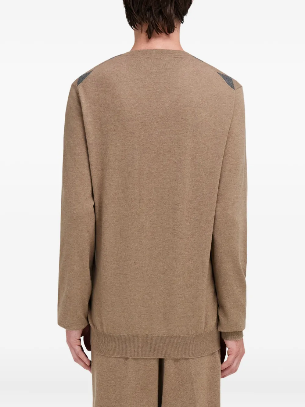 Ferragamo V-neck Argyle Virgin-wool Sweater In Brown