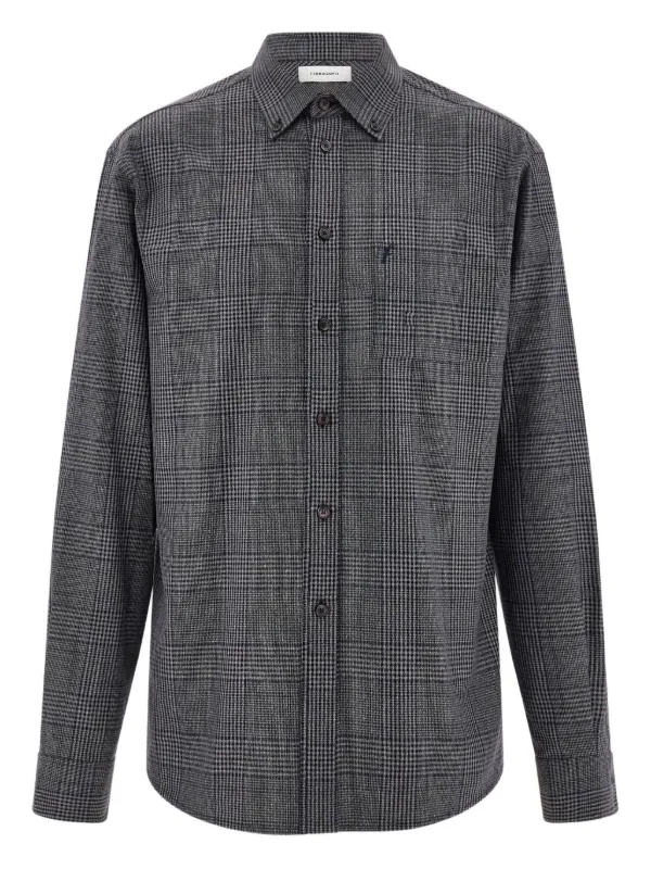 Ferragamo Checked Embroidered Shirt in Grey