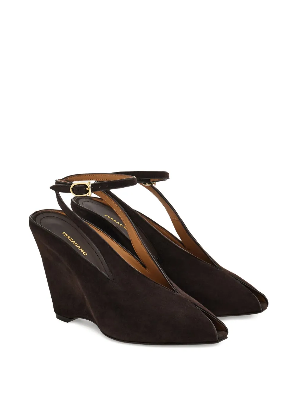 Ferragamo 90 mm pumps met open neus Bruin