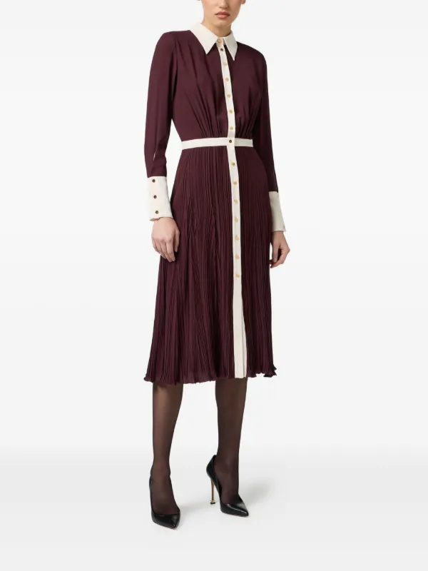 Elisabetta Franchi Pleated contrast-trim Dress | Red | FARFETCH JO