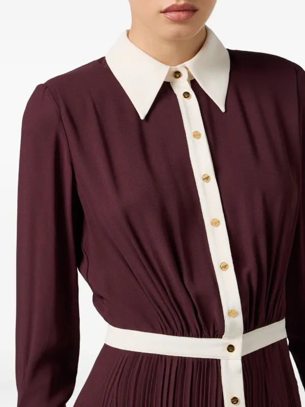 Elisabetta Franchi Pleated contrast-trim Dress | Red | FARFETCH JO