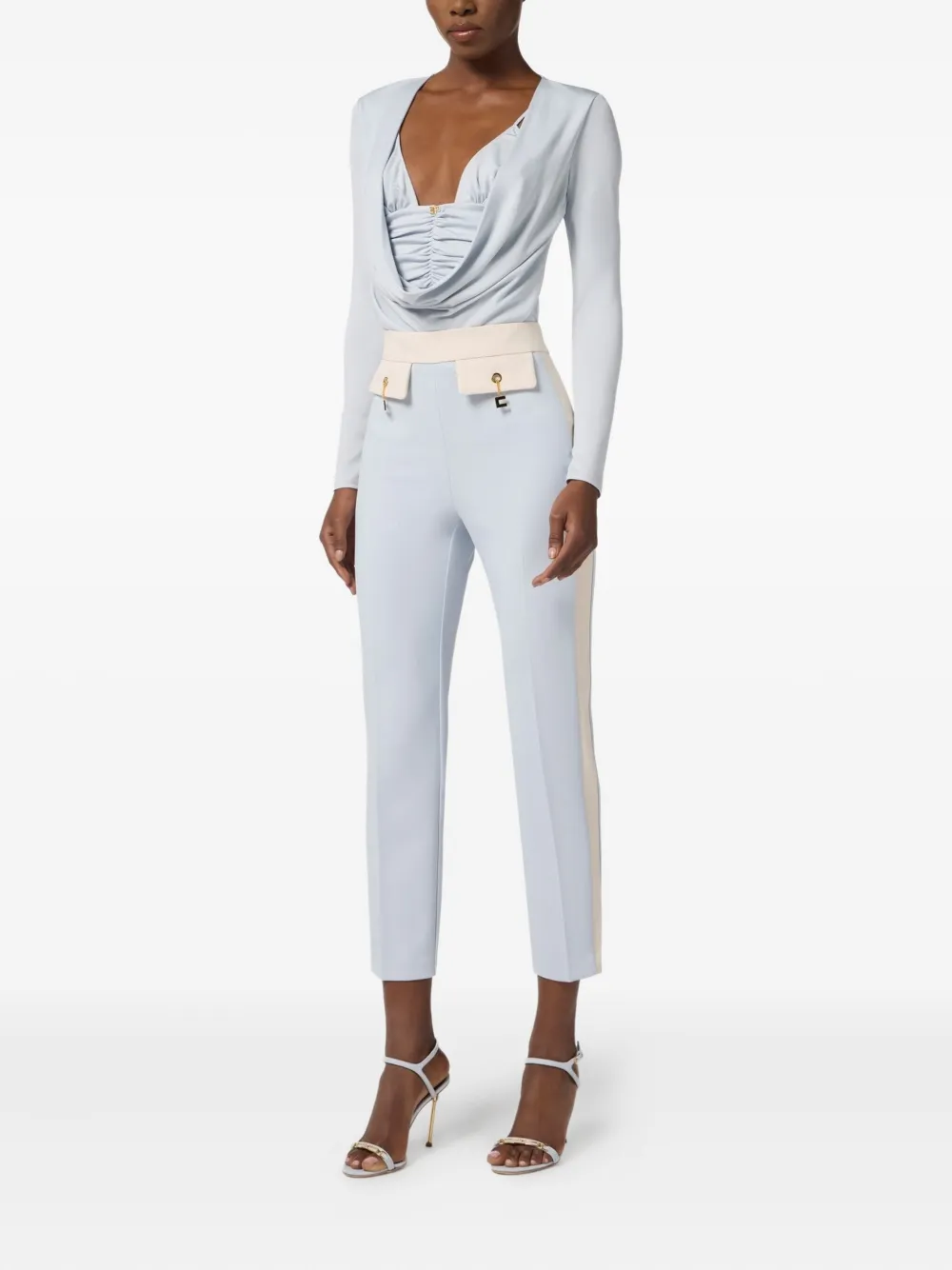 Elisabetta Franchi contrast-waistband side-stripe trousers | High Waisted Pants | Image 2