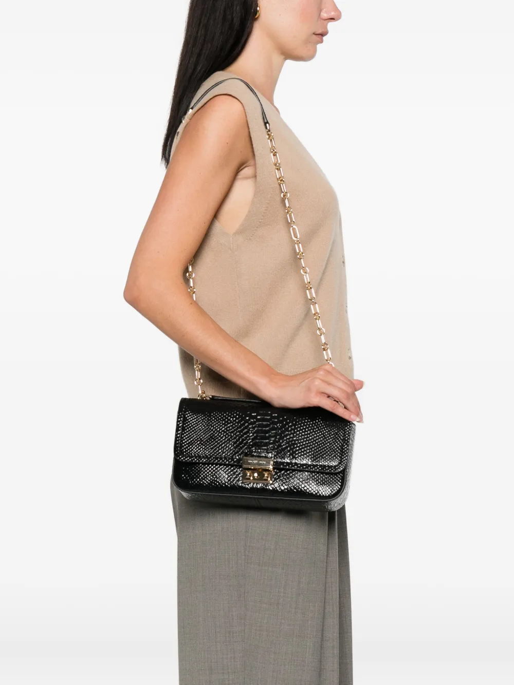 Michael Kors Cece leren schoudertas Zwart