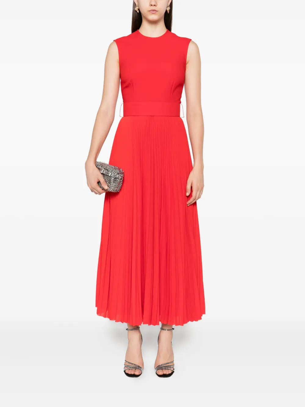 Solace London Sophie geplooide mouwloze maxi-jurk Rood