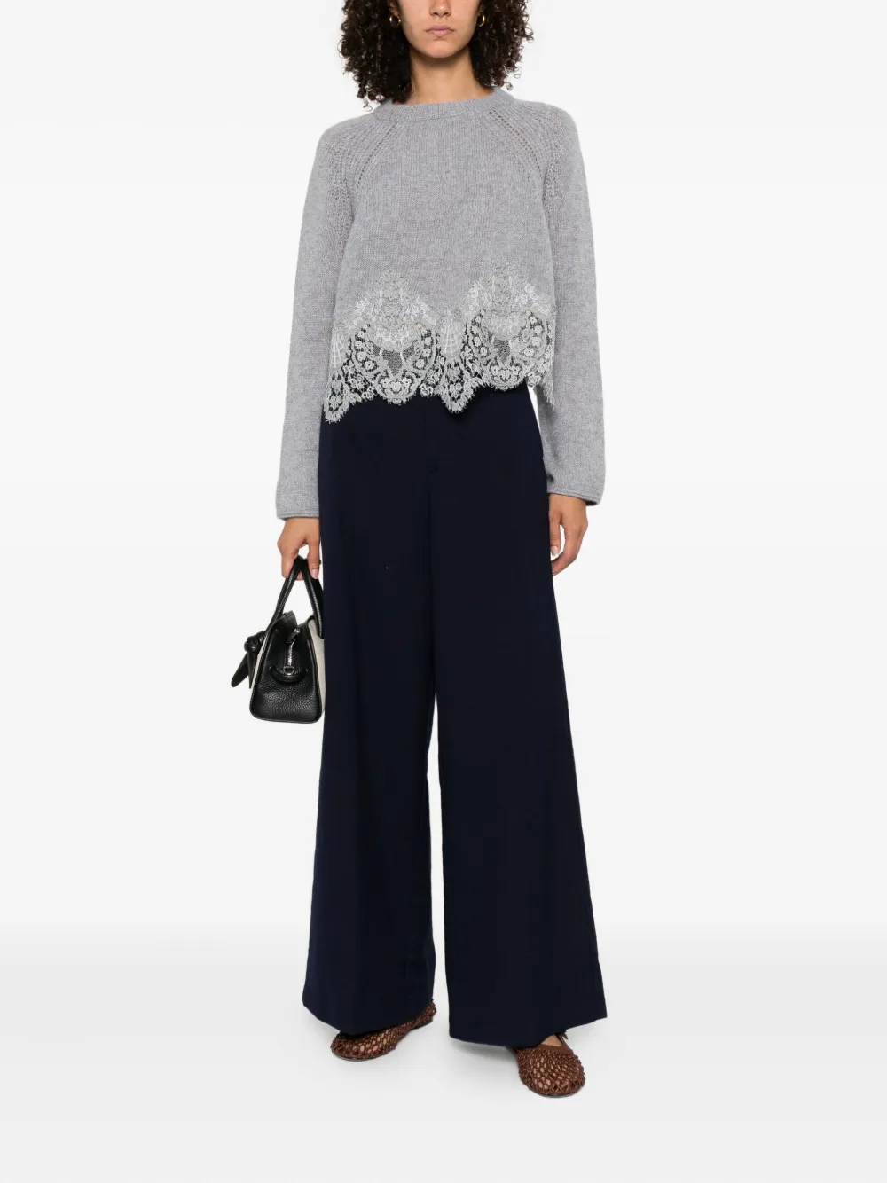 Ermanno Scervino Kasjmier trui met kanten afwerking Grijs