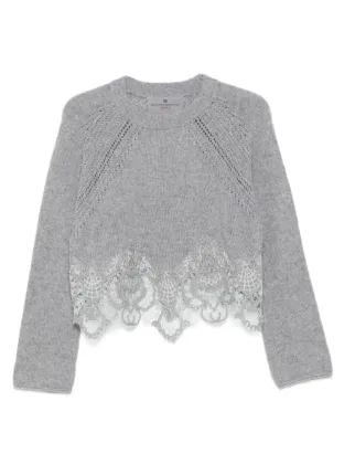 美品 ERMANNO SCERVINO レースディテールセーター レディースS レース ERMANNO SCERVINO(エルマノシェルビーノ ) ニット・セーター