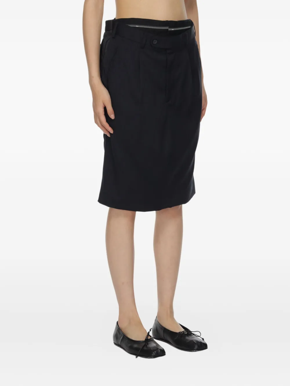 Crinkled-Finish Midi Skirt