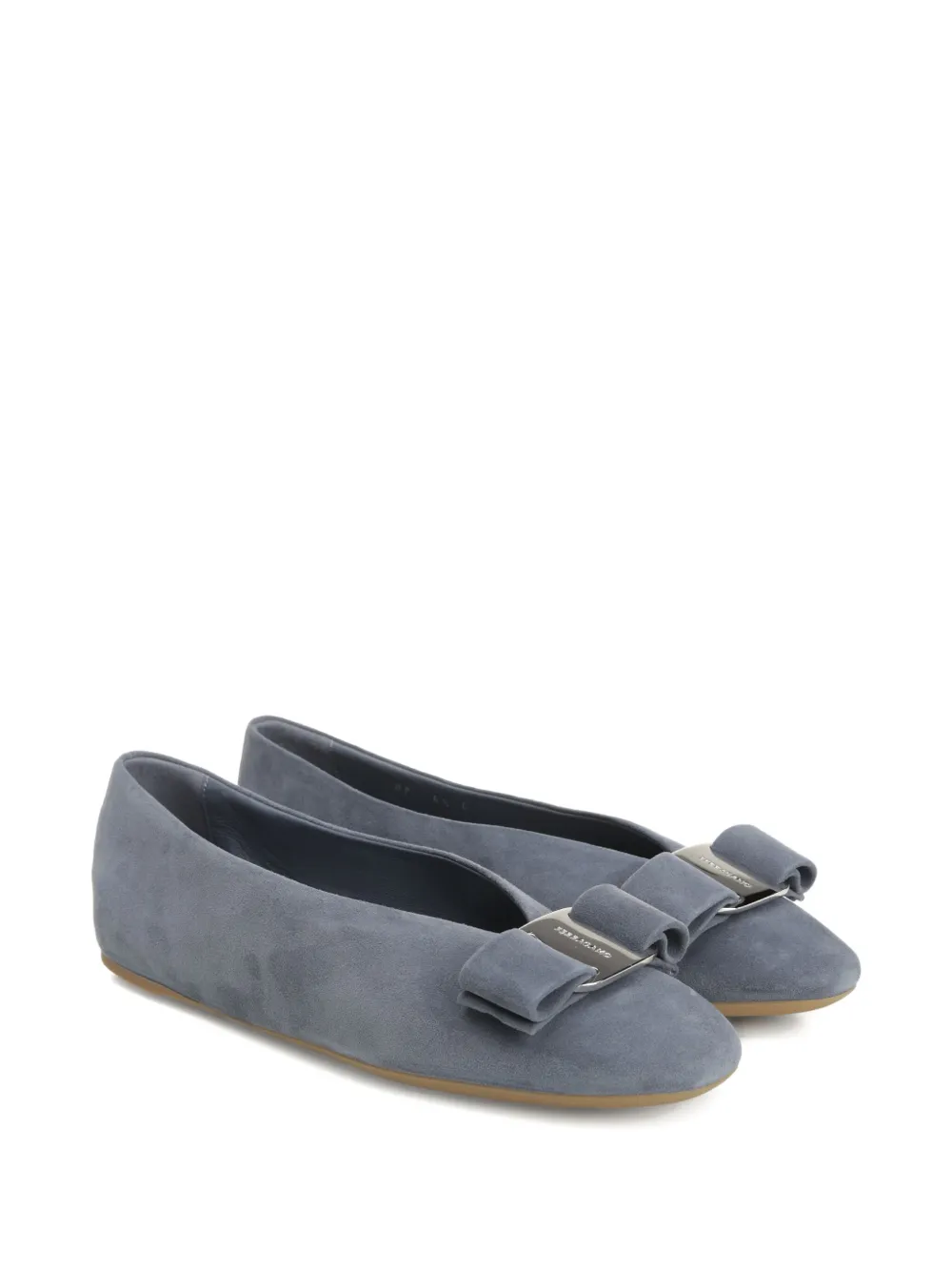 Ferragamo bow-embellished suede ballet flats Blue