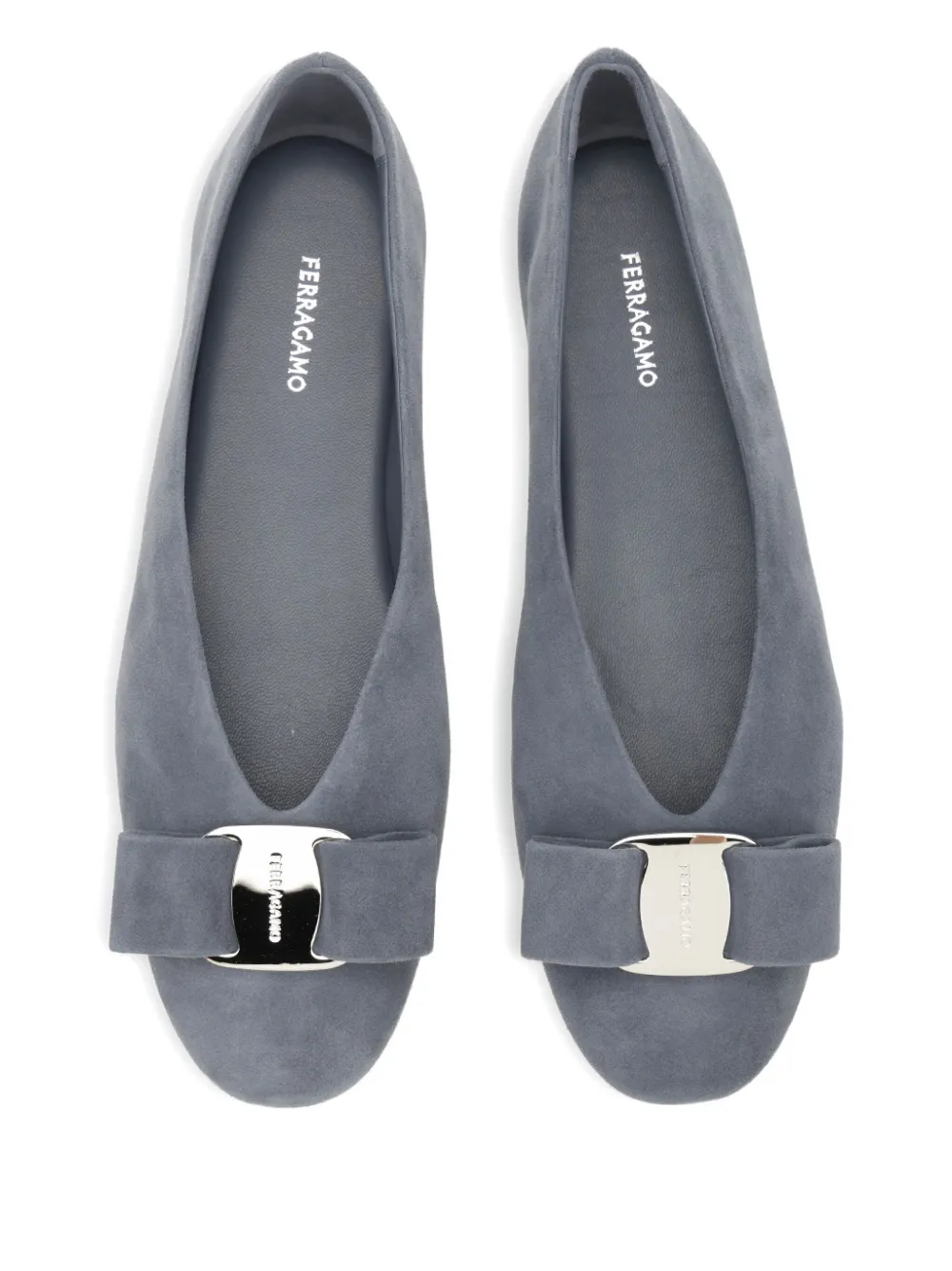 Ferragamo bow-embellished suede ballet flats Blue