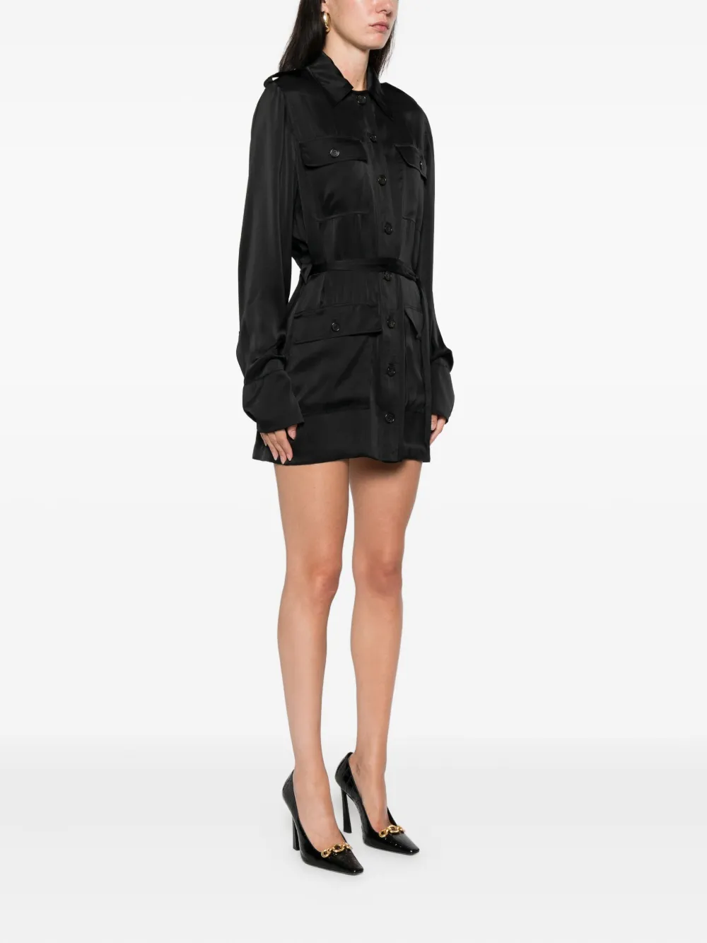 Saint Laurent belted flap-pocket shirt dress Zwart